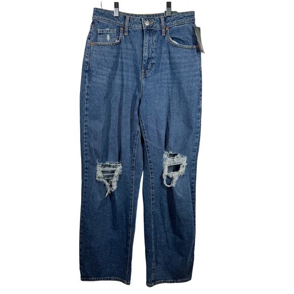 Wild Fable Jeans Women Size 4 NWT Blue Wide Leg Medium Baggy Wide Distressed - Picture 1 of 8